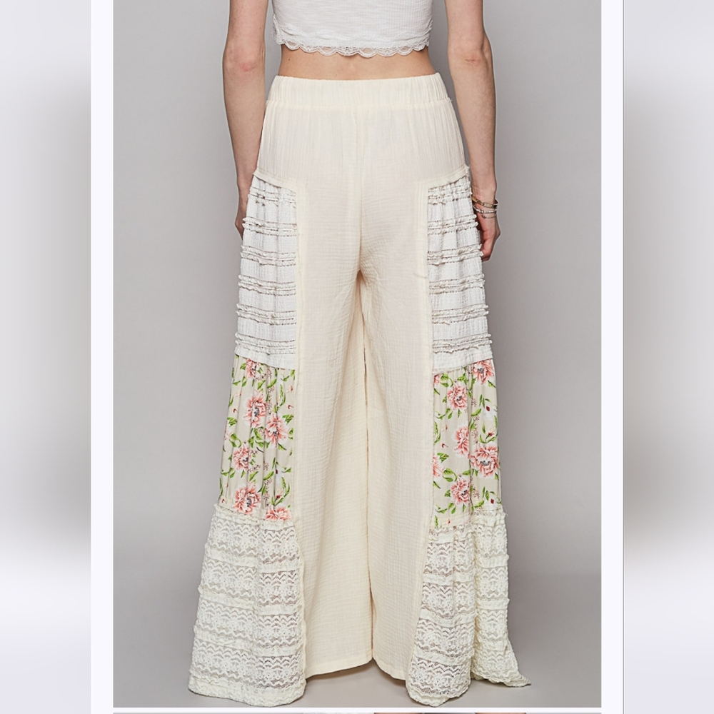 Pol Natural Flare Double Guaze Patchwork Pants Fi… - image 2